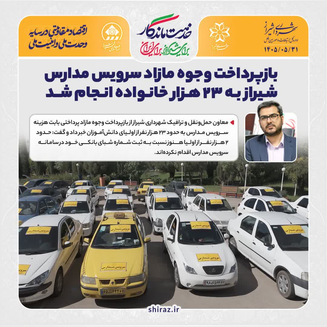 بازپرداخت وجوه مازاد سرویس مدارس شیراز به ۲۳ هزار خانواده انجام شد