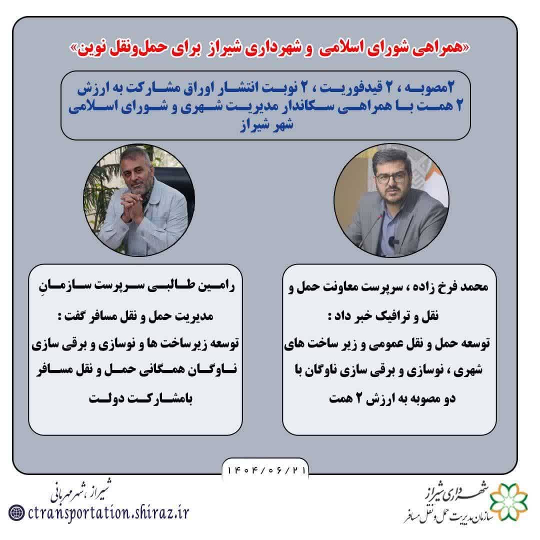 دو مصوبه ، دو قیدفوریت ، دونوبت انتشار اوراق مشارکت به ارزش ۲ همت با همراهی سکاندار مدیریت شهری و شورای اسلامی شهر شیراز