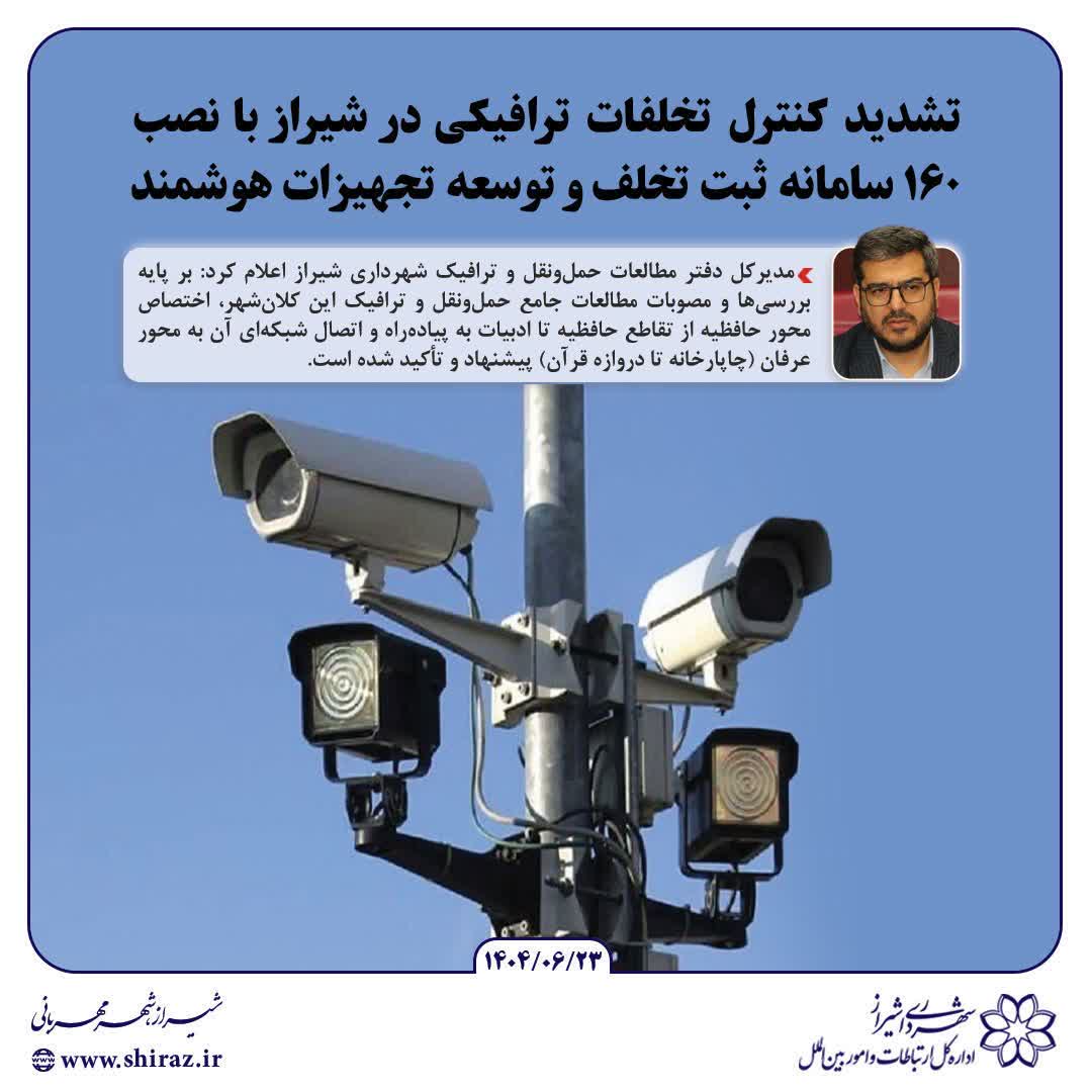 تشدید کنترل تخلفات ترافیکی در شیراز با نصب ۱۶۰ سامانه ثبت تخلف و توسعه تجهیزات هوشمند